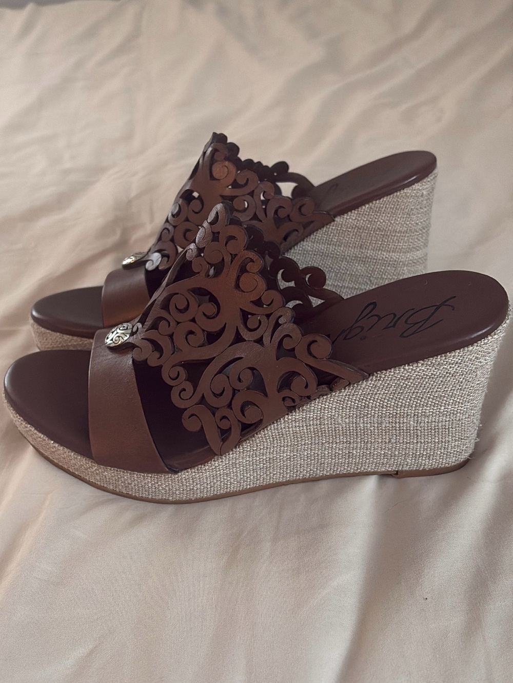 Brighton Brown Diana Wedge Sandals with Decorative Medallion